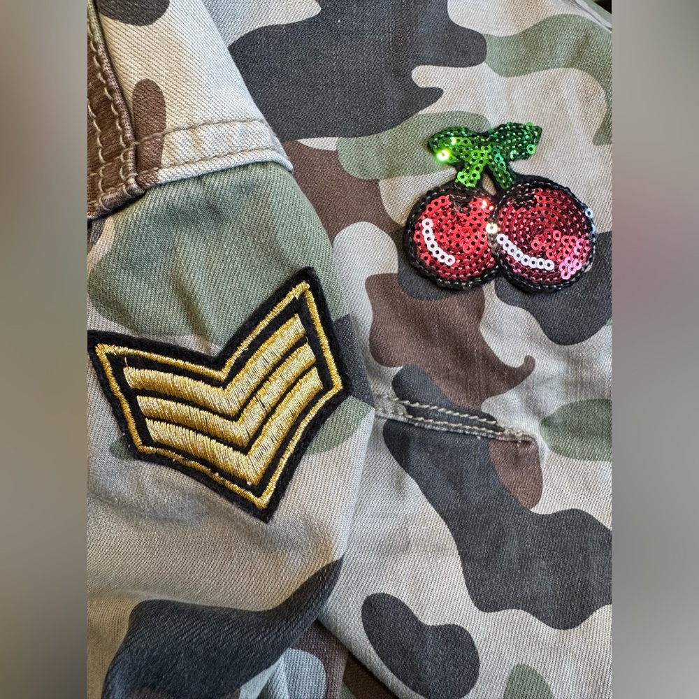 G by Guess Utility Jacket Cropped Military Style with Patches #294 - Picture 5 of 6